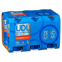 Load image into Gallery viewer, UDL Zero Sugar Vodka Strawberry &amp; Lime Cans 375mL
