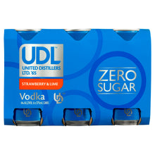 Load image into Gallery viewer, UDL Zero Sugar Vodka Strawberry &amp; Lime Cans 375mL
