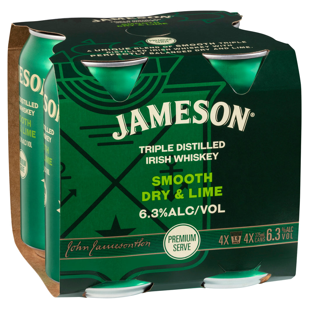 Jameson Irish Whiskey Smooth Dry & Lime 6.3% Cans 375mL
